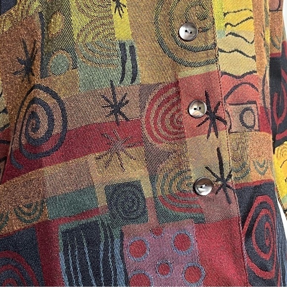 Chico’s Design Jacket 90s Abstract Print Art To Wear Mandarin Collar Sz … - Picture 5 of 15